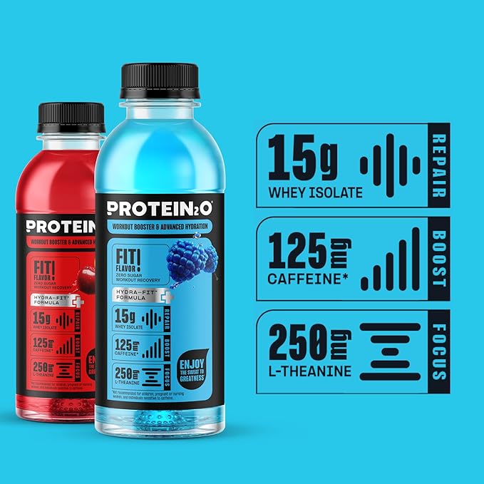 Protein2o 15g Whey Protein Isolate Hydration Drink Plus Energy &amp Focus 350mg of Electrolytes Vitamins B5 &amp B6 Sugar Free Energy Variety Pack 16.9 oz Bottle (Pack of 12)