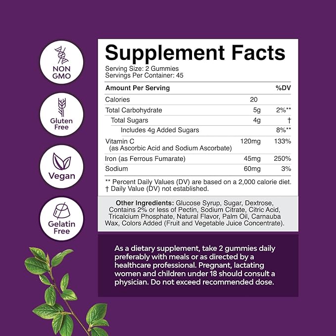 Bundle of Extra Strength Iron Gummies for Women and Men - Potent 45mg per Serving with Vitamin C and Multivitamin for Women Gummies for Adults Energy and Immunity - Women's Health and Wellness