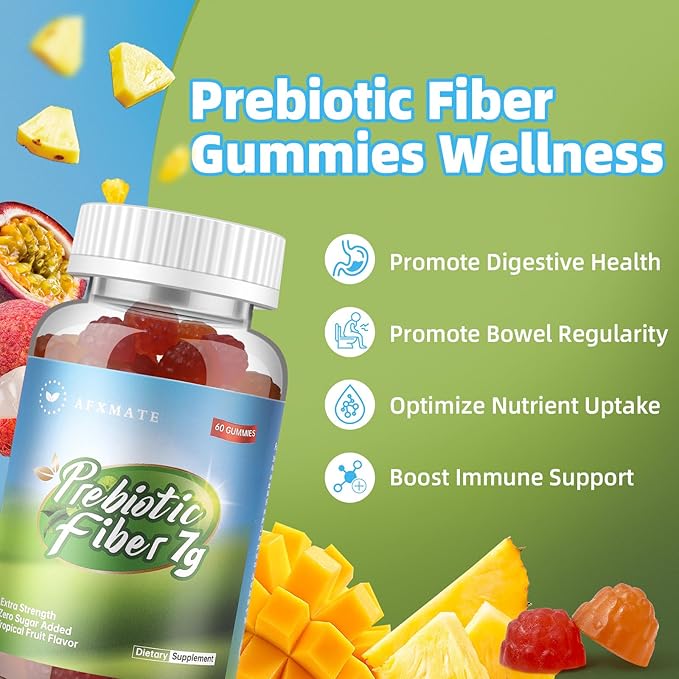 AFXMATE Fiber Supplement Gummies for Adult 7 g Fiber Sugar Free Vegan &amp Gluten Free - Digestive Health Regularity Support 120 Count