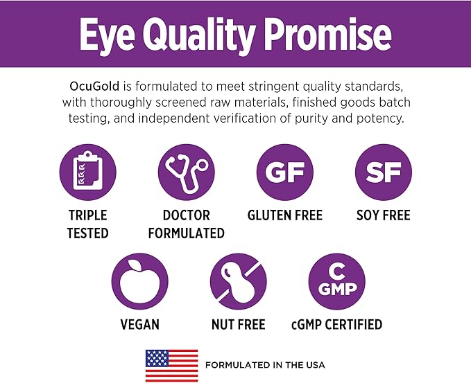 DOCTORS' PREFERRED Clinical-Grade OcuGold Eye Vitamins with Lutein and Zeaxanthin for Macula &amp Retina Health Digital Eye Strain Eye Fatigue and Visual Performance | 60 Vegan Capsules