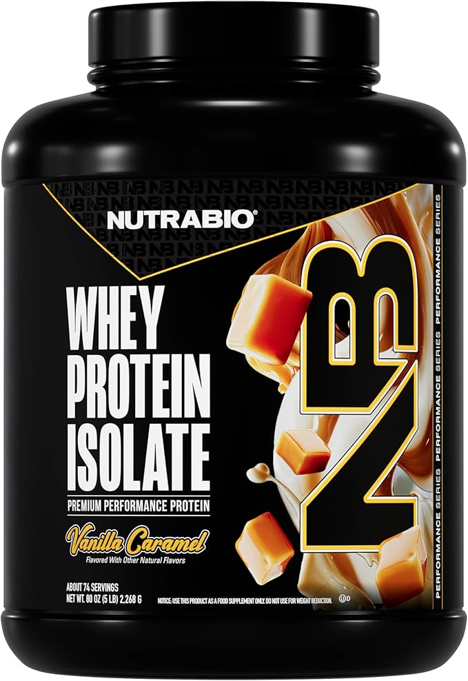 NutraBio 100% Whey Protein Isolate Protein Powder 25g Protein with Complete Amino Acid Profile Non-GMO Soy &amp Gluten Free Low Carb Low Calorie Whey Protein Powder Vanilla Caramel 5 Lbs