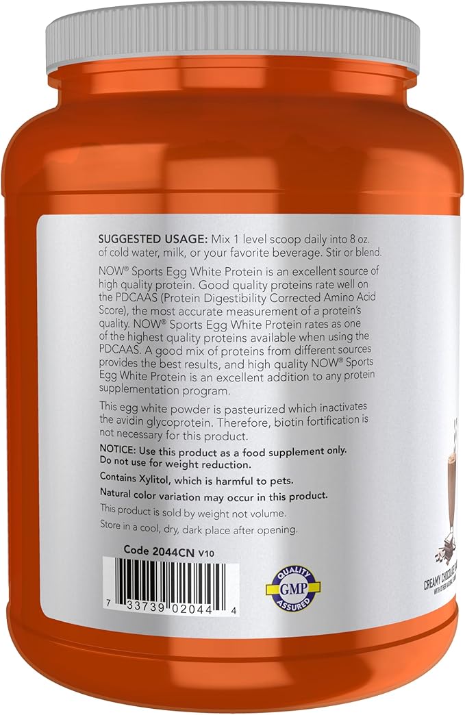NOW Foods Sports Nutrition Egg White Protein 20 g With BCAAs Creamy Chocolate Powder 1.5-Pound