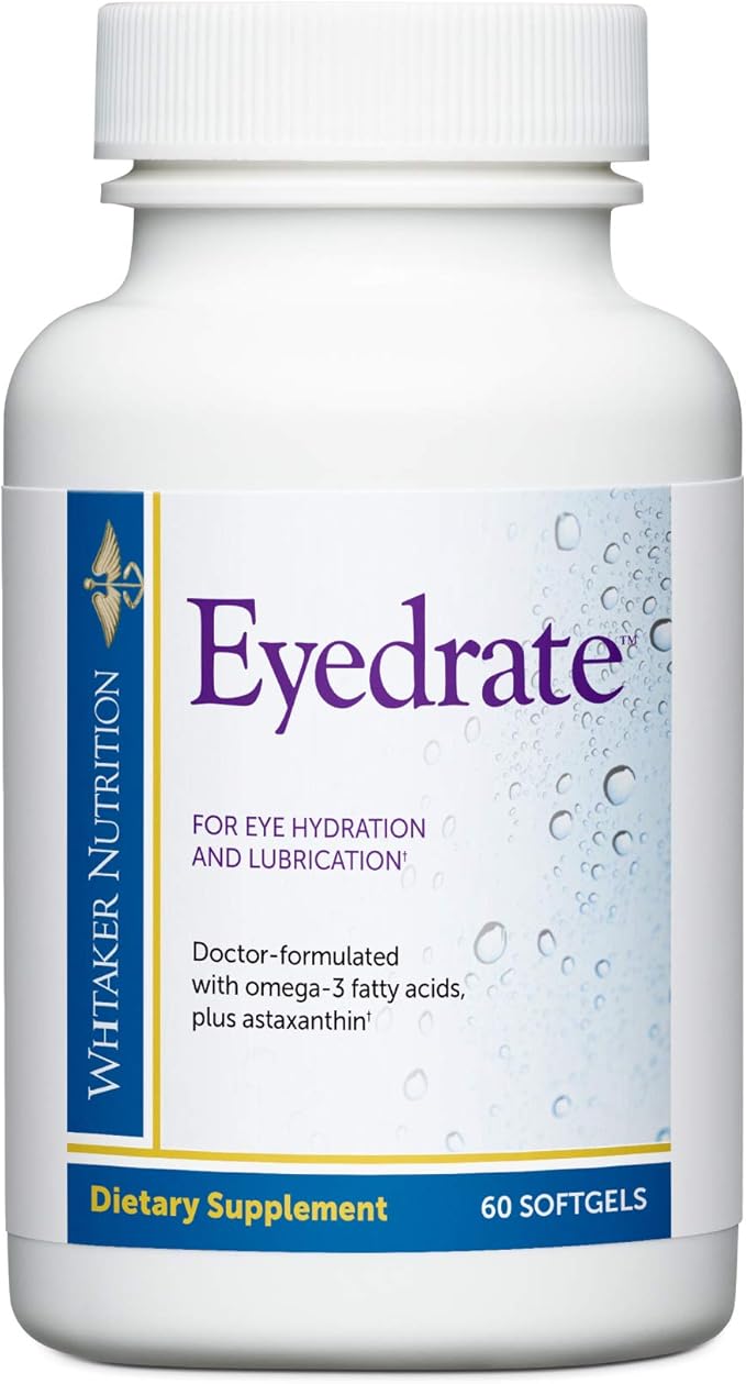Dr. Whitaker's Eyedrate Hydration and Lubrication Supplement with Omega-3 Omega-7 and Antioxidants 60 Softgels (30-Day Supply)