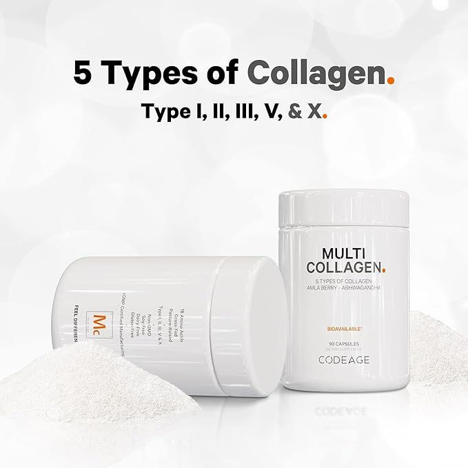 Codeage Multi Collagen Protein Capsules &amp Powder Peptides + Women’s Daily Multivitamin Bundle 25+ Multivitamins &amp Minerals Omega-3 Enzymes Probiotics Vitamin C Zinc Biotin Non-GMO Supp