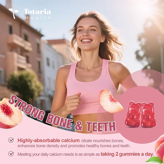 2 Pack Calcium Citrate Gummies 1200 mg - Calcium Supplements for Women with Vitamin D3 &amp K2MagnesiumZinc - Sugar Free Calcium Gummies for Bone &amp Teeth &amp Immune Support- Peach Flavor