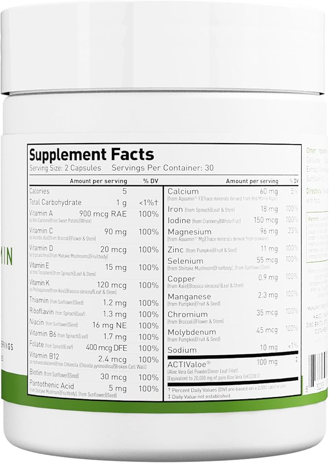 Kaged Multivitamin Capsules | Unflavored | Whole Foods Organic Fruits &amp Veggies | Plant Based Vegan Multivitamin | Vitamin C D E B12 | Supplements for Men &amp Women | 30 Servings