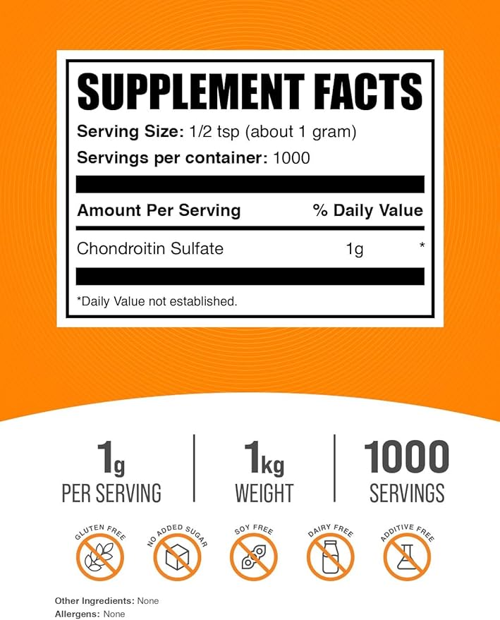 BulkSupplements.com Chondroitin Sulfate Powder - Chondroitin Sulfate Supplement for Joint Support - Gluten Free 1g per Serving 1kg (2.2 lbs) (Pack of 1)