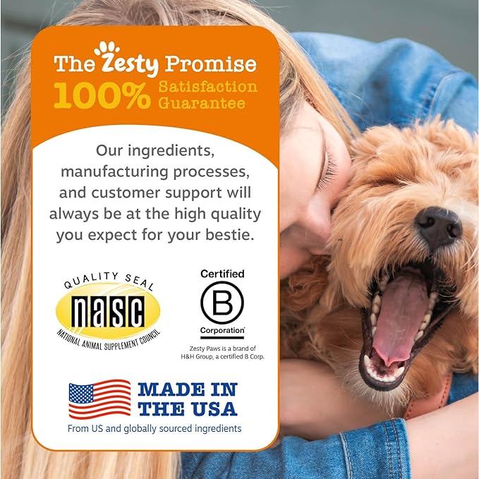 Zesty Paws Dog Multivitamin Chewable Dog Vitamins and Supplements for Hip &amp Joints Skin &amp Coat Omega 3 Fish Oil for Dogs- Senior &amp Puppy Multivitamin - Chicken- 250ct