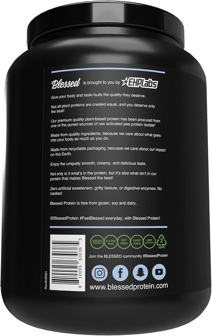 BLESSED Vegan Protein Powder - Plant Based Protein Powder Meal Replacement Protein Shake 23g of Pea Protein Powder Dairy Free Gluten Free Soy Free No Sugar Added 30 Servings (Cookies &amp Cream