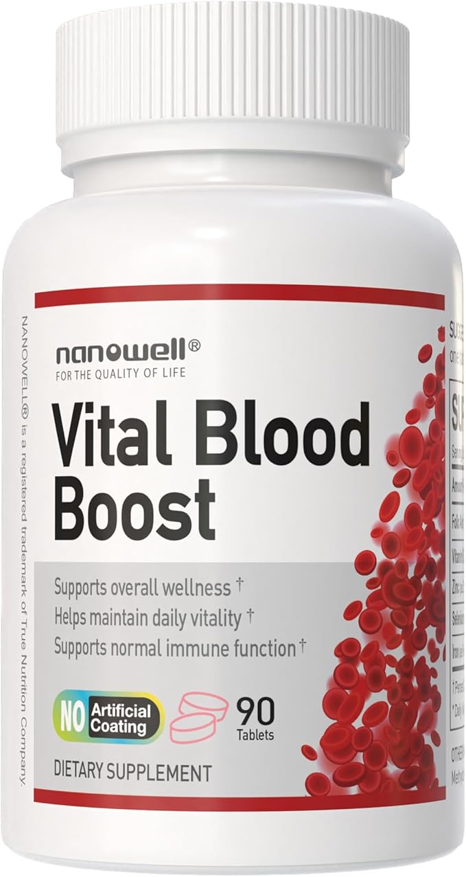 Vital Blood Boost - Dietary Supplement for White and Red Blood Cell Support - Iron with Selenium Zinc Vitamin B12 &amp Folic Acid - 90 Tablets x 3 Bottles 270 Day Supply