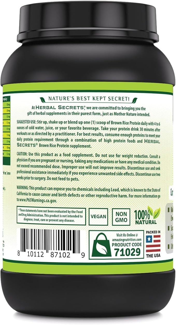 Herbal Secrets Brown Rice Protein Supplement | 3 Lb Powder | 12 Grams Protein per Serving | Vegan | Made in USA (3 Lb Cookies &amp Cream)
