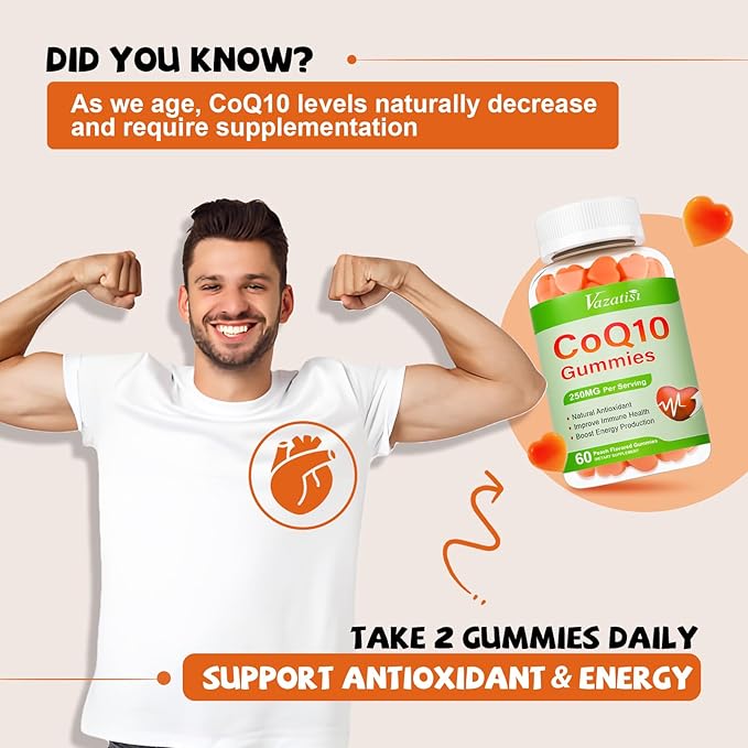 2 Pack CoQ10 Gummies 250 mg Plus Omega-3 Magnesium Vitamin B12 for Cellular Energy Brain &amp Antioxidant 5X Better Absorption Coenzyme Q10 Supplement - 120 Cts