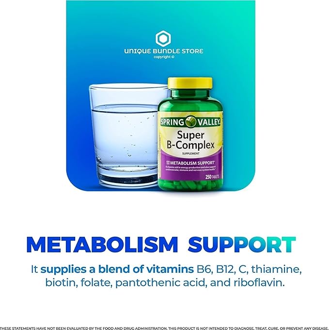 Unique Bundle Store Super Vitamin B Complex – 250 Tablets B Complex Vitamins Complejo B B12 B6 Biotin Folate Daily B Vitamins Supplement for Metabolism Support (Pack of 2)