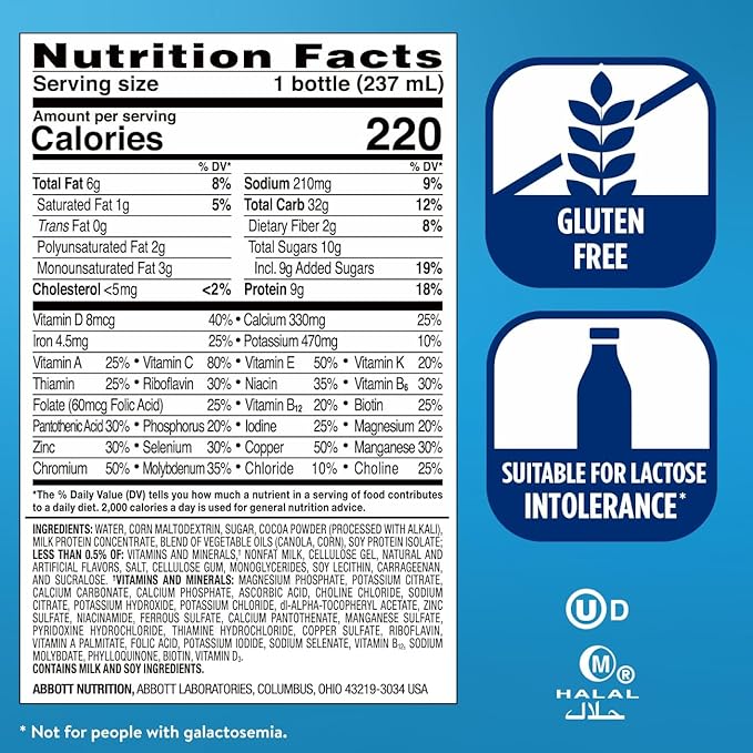 Ensure Original Dark Chocolate Nutrition Shake | Small Meal Replacement Shake | Ready To Drink | 9g Protein 27 Vitamins and Minerals | 8 fl oz - 24 Pack