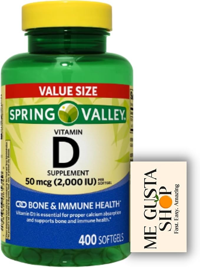 Spring Valley Vitamin D Supplement Softgels 50 Mcg (2000 IU) 400 Count + Me Gusta Sticker