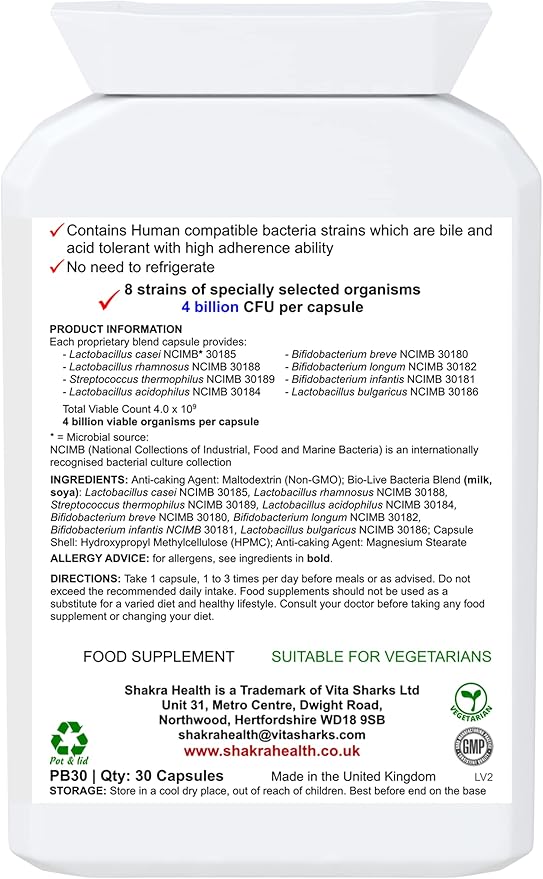 Multi-Strain Gut Support Bacterium (30 Capsules) Soothes &amp Supports Gut Bowel &amp Digestive Health Colon Issues &amp I. B. S Relief. Powerful Multi-Strain Pro-Biotic | Shakra Health