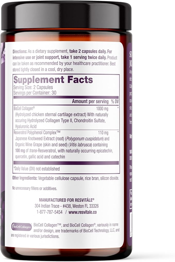 ResVitále Collagen Enhance - Beauty Supplement with Hyaluronic Acid &amp Resveratrol - 60 Capsules