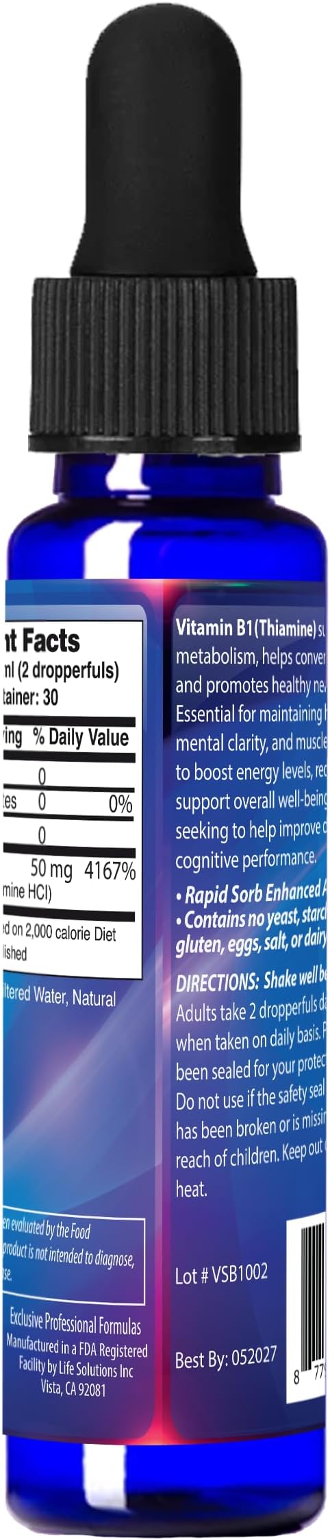 Dr's Advantage Liquid Vitamin B1 Dropper 2oz - Thiamine B1 Supplement for Energy Support - Essential B1 Vitamins - Promotes Metabolism and Nervous System Health