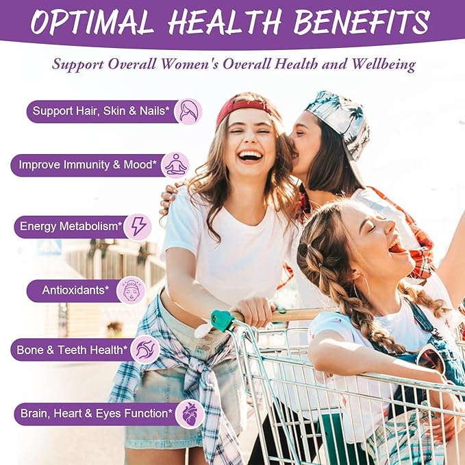 Totaria (2 Pcs) Sugar Free Multivitamin Gummies for Women 14+ w/Inositol Iron Folate Biotin Womens Daily Multivitamin Gummy w/Vitamin A D C B Support Hair Skin Energy Immune Grape Flavor