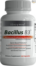 Bacillus B3 Probiotic Complex &amp Enzymes – 100% Spore-Based Organisms - SBO - Better Survivability - Bacillus Coagulans Bacillus Subtilis &amp Bacillus Clausii - Non GMO - 60 Capsules (Pack of 5)