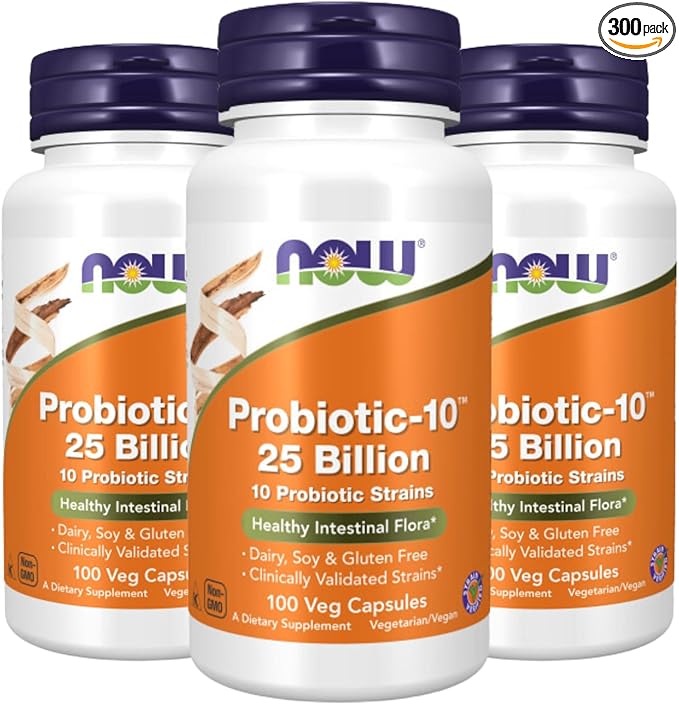 NOW Foods Probiotic-10 25 Billion 100 Count (Pack of 3)