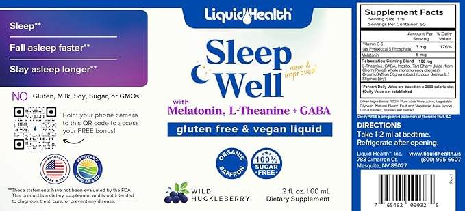 LIQUIDHEALTH Organic Methyl B12 5000mcg Vitamin Drops with Tart Cherry Juice &amp Sleep Well Melatonin Sleep Aid Drops - Boost Natural Energy Focus Concentration Promote Relaxation Improve Sleep