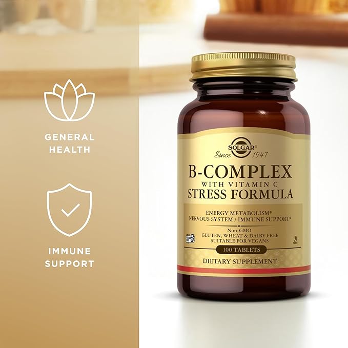 Solgar B-Complex with Vitamin C Stress Formula - 100 Tablets Pack of 2 - Non-GMO Vegan Kosher Halal &amp Gluten Free - 100 Total Servings
