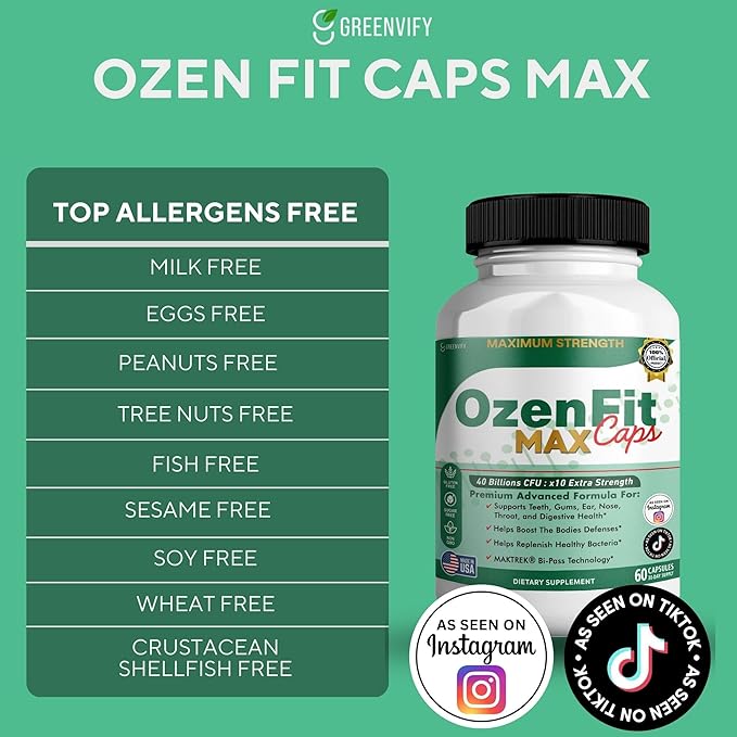 OzenFit Caps Max Probiotic Supplement 40 Billion CFU MAKTREK Bi-Pass Technology 60 Capsules 30-Day Supply (1)