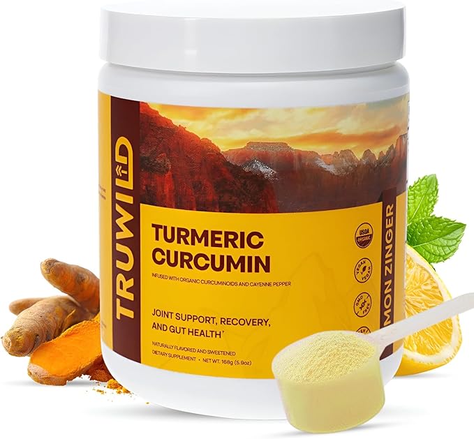 TruWild Vegan Turmeric Curcumin Drink Mix Powder with Organic Curcuminoids Black Pepper Ginger to Support Wellness and Joint Health All Natural Made in USA 20 Servings
