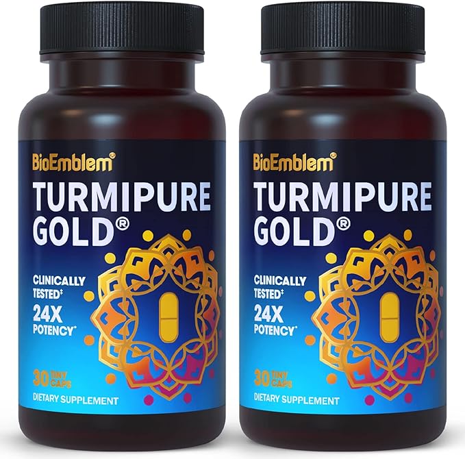 BioEmblem Turmeric Curcumin with Clinically Studied TurmiPure - 1 Small Cap Daily 24x More Absorption Than Others - Non-GMO - Joint Support Healthy Inflammation Turmeric Supplements 60 Serving