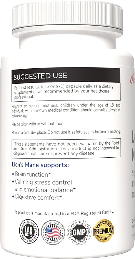 Austinootropics Lions Mane Mushroom 500mg Daily Adaptogen Capsules for Stress Support Mood Balance Energy &amp Focus – 100 Vegan Capsules