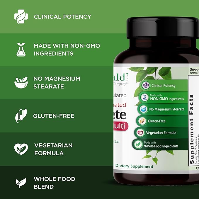 EMERALD LABS Complete Premium Multi - Multivitamin for Digestive &amp Immune Support with Vitamin C as PureWay-C B Vitamin Complex Albion Chelated Zinc &amp More - 60 Vegetable Capsules (30-Day Su