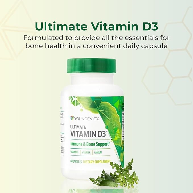Youngevity Ultimate Vitamin D3 5000 IU with K2 – High-Potency Vitamin D3 Vitamin K2 and Calcium Supplement for Immune Support Bone Density and Heart Health – 60 Capsules