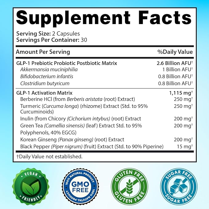 GLP-1 XLR8 Supplement for Weight Loss Digestion Constipation Bloating Relief with Akkermansia 2.6 Billion AFU Live Prebiotic Probiotic Postbiotic Gut Health + Berberine for Women Men 180 Capsules