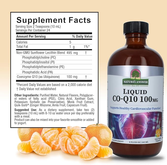 Nature's Answer Liquid CO-Q10 8 Fluid Ounces | Supports Cardiovascular Function | Gluten-Free | Vegan | Cruelty-Free | Single Count