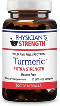 Physician's Strength Turmeric Extra Strength - 60 Softgels - Wild Raw Whole Food Turmeric Extract - Hexane Free - 30 Servings