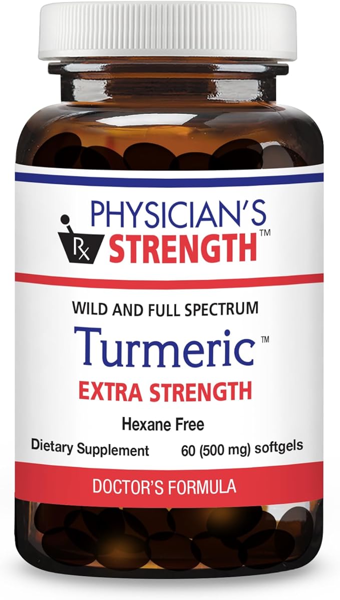 Physician's Strength Turmeric Extra Strength - 60 Softgels - Wild Raw Whole Food Turmeric Extract - Hexane Free - 30 Servings