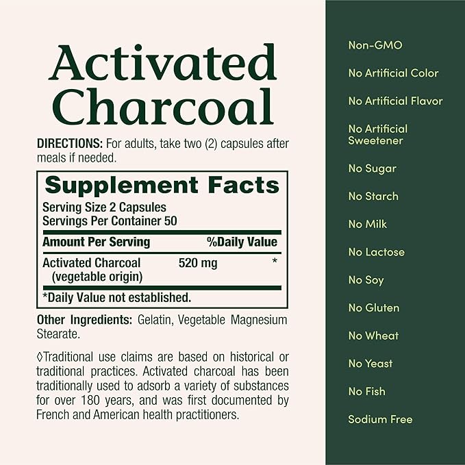 Nature's Bounty Activated Charcoal 260 mg 100 Capsules Dietary Supplement to Support a Healthy Lifestyle (Pack of 3)
