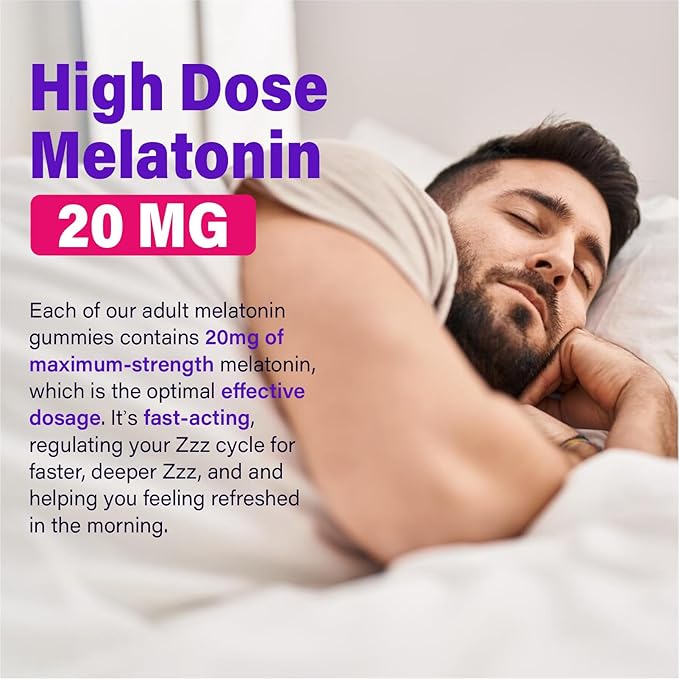 Melatonin Gummies 20mg for Adults - Maximum Strength Melatonin Gummies with L-Theanine Magnesium Omega-3 MSM D3 &amp Zinc - Non-Habit Forming Vegan Non GMO Natural Mixed Berry Flavor
