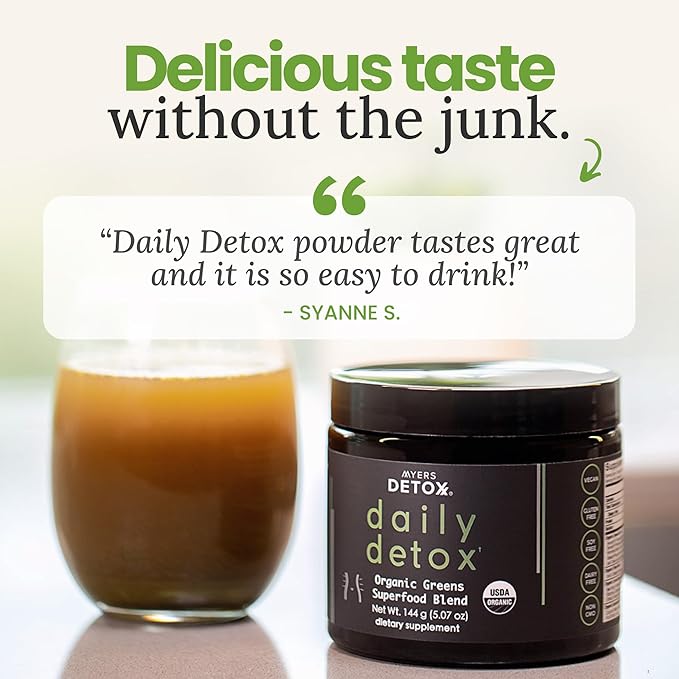Daily Detox Greens Powder Organic Superfood Supplement for Detox Gut Health Energy Immune Support Overall Wellness Gluten Free Multivitamin Drink Mix Vegan Non GMO 30 Servings