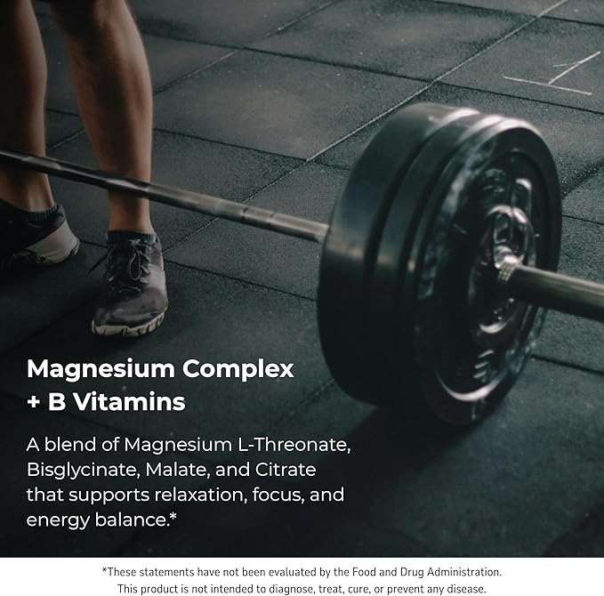 Magnesium + B-Complex – L-Threonate Malate Citrate Bisglycinate – B1 B2 B3 B5 B6 Biotin Folate B12 – with Choline &amp Zinc – 60 Time Release Tablets