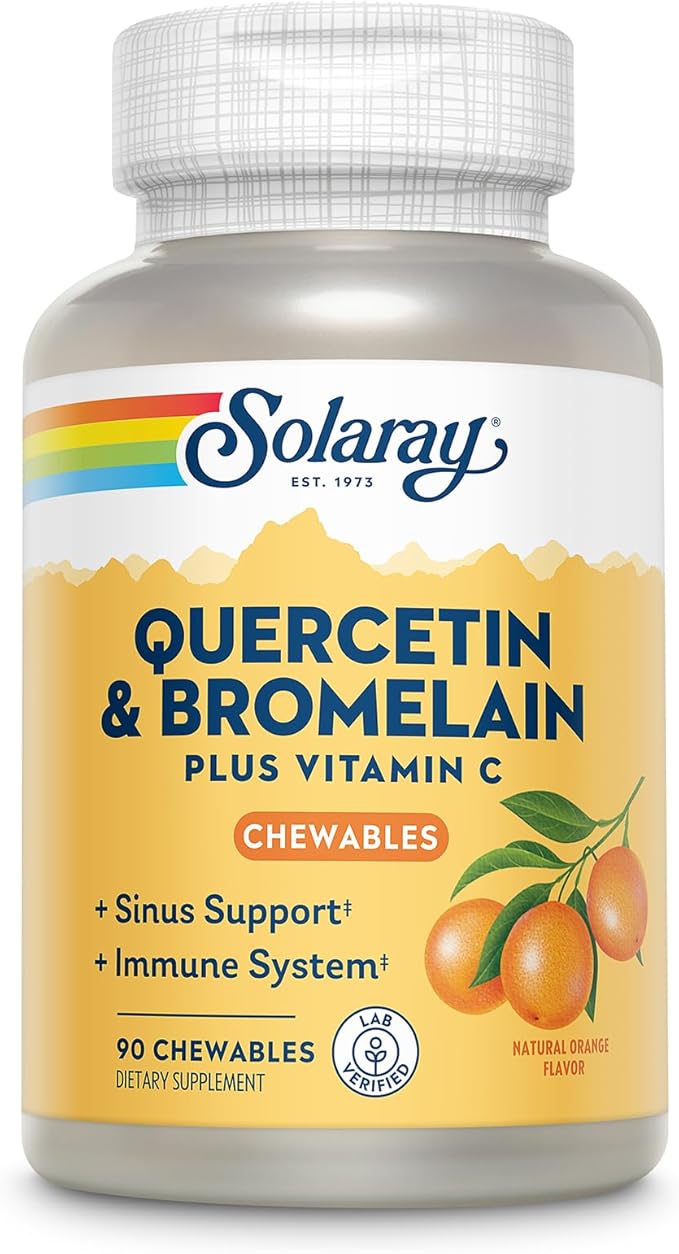 SOLARAY Quercetin with Bromelain and Vitamin C Chewables - Immune Support Supplement - Immune Defense and Heart Health Complex with 1250mg Vit C Natural Orange Flavor 60-Day Guarantee 30 Serv 90ct