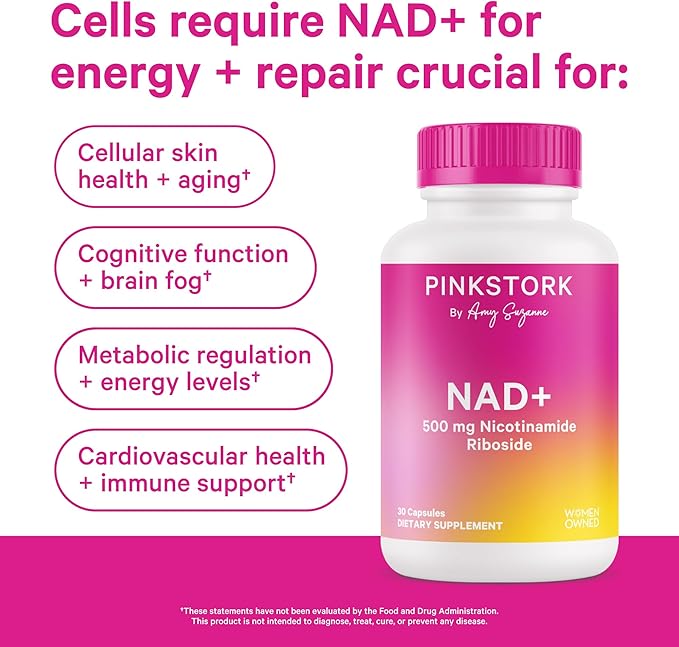 Pink Stork Mood + Women's Wellness Bundle - Magnesium Glycinate + NAD+ Natural Calm Sleep Cell Regeneration Skin Health Energy Cognitive Wellness