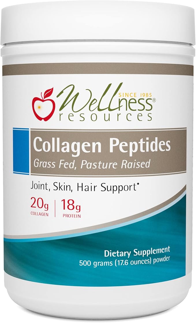 Wellness Resources Collagen Peptides - Pasture Raised Grass Fed 100% Collagen Protein - Hydrolyzed Type I and III Collagen Peptides Powder Unflavored (500 Grams/ 17.6 Ounces)