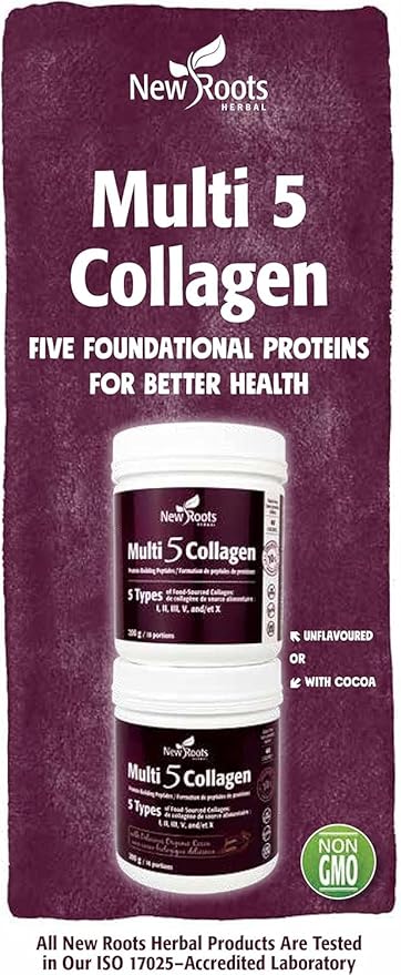NEW ROOTS HERBAL Multi 5 Coco Collagen Powder Supplement (Types I II III V and X) Hydrolyzed Collagen - Dairy &amp Gluten Free - 12g per Serving - Chocolate Flavor 7.05 oz