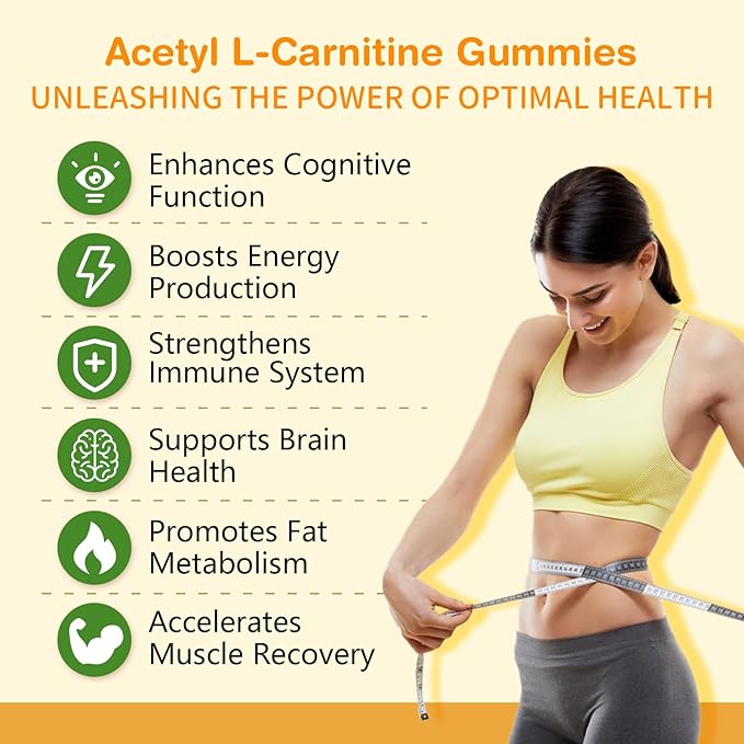 2 Pack Acetyl L-Carnitine Supplement Natural Nutrition Supplement for Boost Energy Immunity Vegan Orange Flavor 120 Count