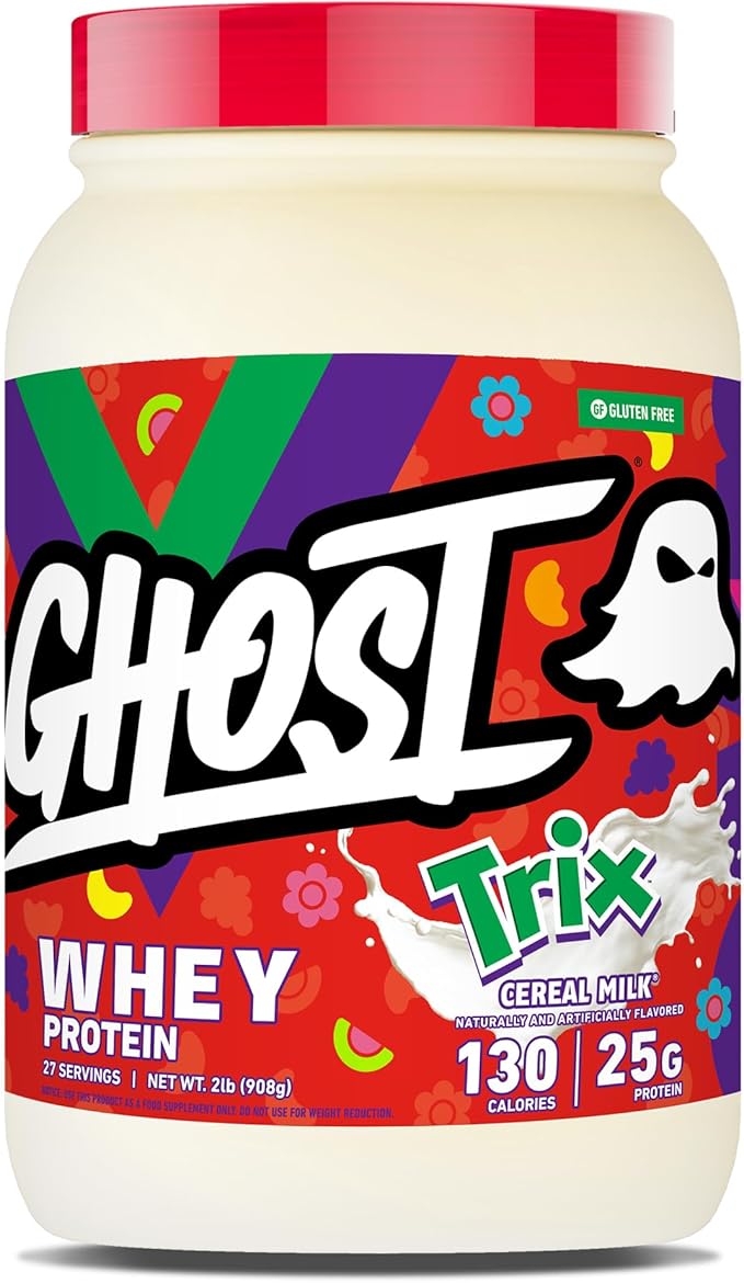 GHOST Whey Protein Powder Trix Cereal Milk - 2LB 25G of Protein - Whey Protein Isolate &amp Concentrate Blend - Post Workout Fitness &amp Nutrition Shakes Smoothies &amp Baking - Soy &amp Glute
