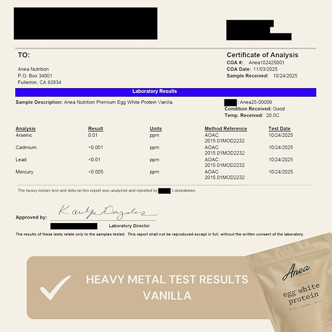 Anea Egg White Protein - Vanilla | 25g Protein | Cholesterol-Free | 5.2g BCAA | Complete Amino Acid Profile | Dairy-Free Gluten-Free Soy-Free | Smooth Vanilla Flavor | Made in GMP Facility