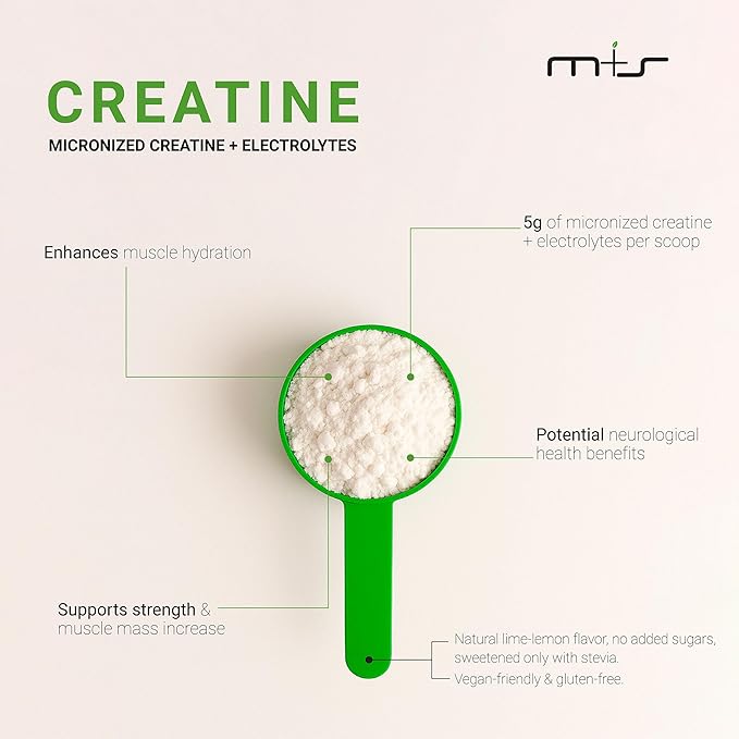 M+S Micronized Creatine Monohydrate Powder with Electrolytes – 5g Creatine per Serving Lemon Lime Flavor – Highly Soluble Creatine Powder for Hydration Support – Sugar Free 60 Servings