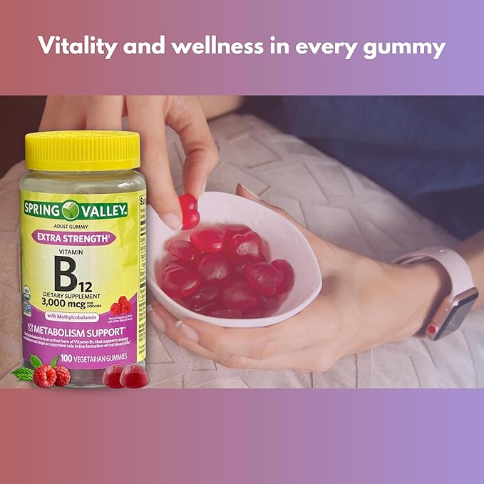Vitamin B12 3000mcg Gummies Extra Strength- Raspberry Flavored100 Count (Pack of 2)